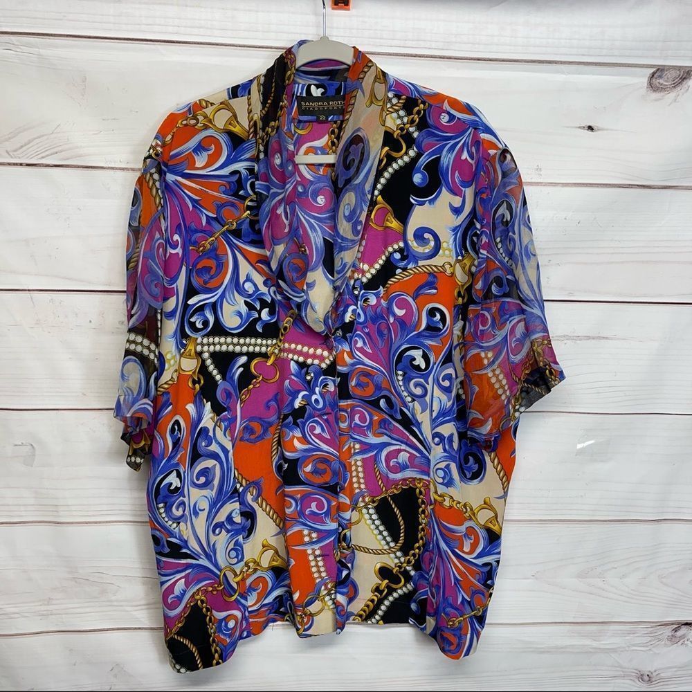 Sandra Roth 100% Silk Artsy Blouse